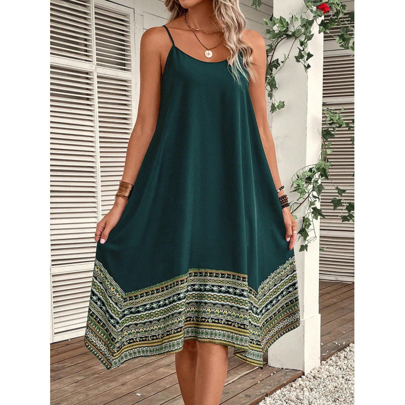 Robe femme – Coupe évasée fluide – coton léger – Bretelles fines – Ourlet bohème