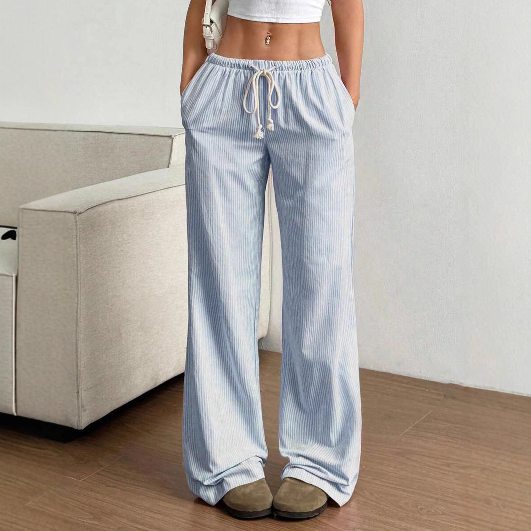 Pantalon large femme – Coupe décontractée – Coton – Taille élastique avec poches