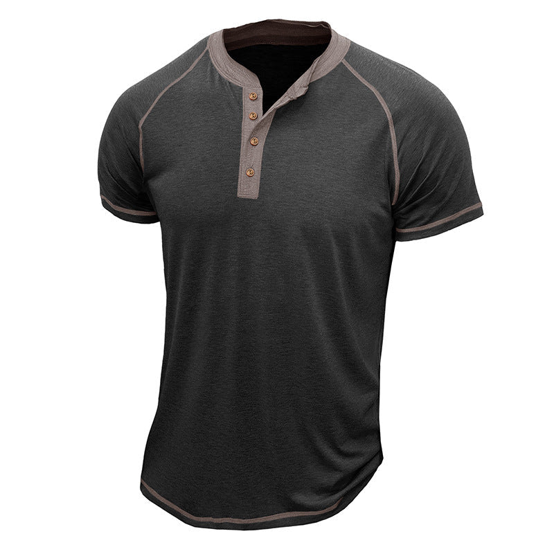 Chemise Henley homme – Coton mélangé – Coupe régulière – Manches courtes – Détails contrastés