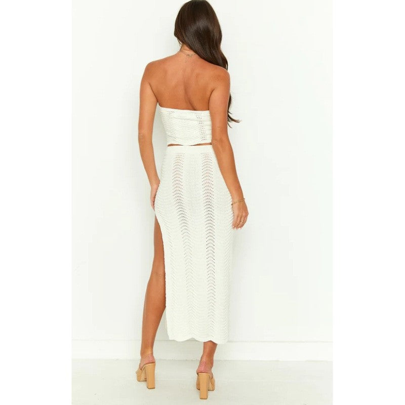 Ensemble Femme – Haut Bandeau à Découpe – Jupe Longue Fendue en Maille Ajustée
