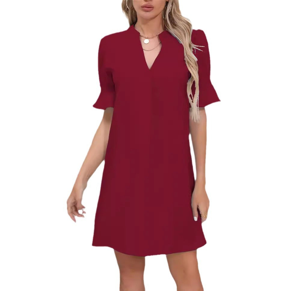 Robe femme – Coupe décontractée – Manches volantées – Col en V