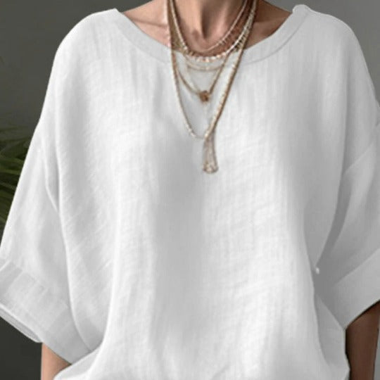 Blouse femme oversize – Manches 3/4 – Col rond – Coupe ample