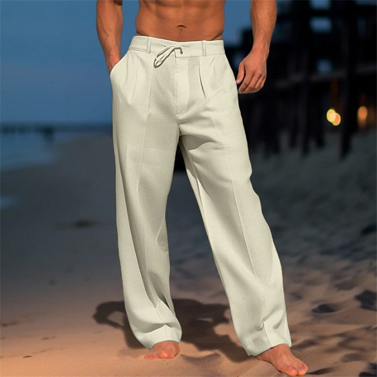 Pantalon décontracté homme – Coupe droite – Taille cordon – Tissu respirant – Longueur totale