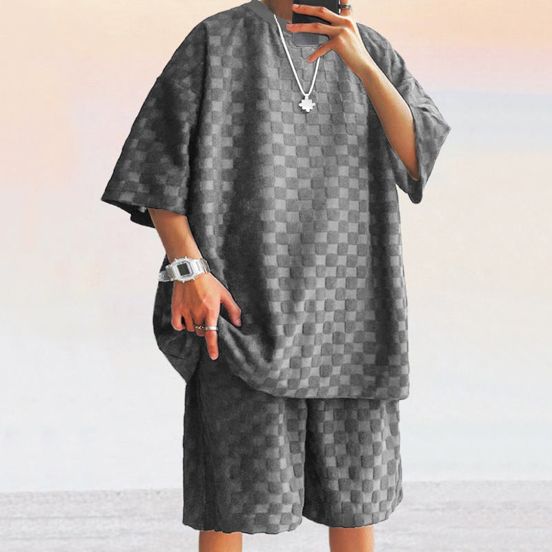 Ensemble homme décontracté – Maille douce à motif jacquard – Coupe ample et droite