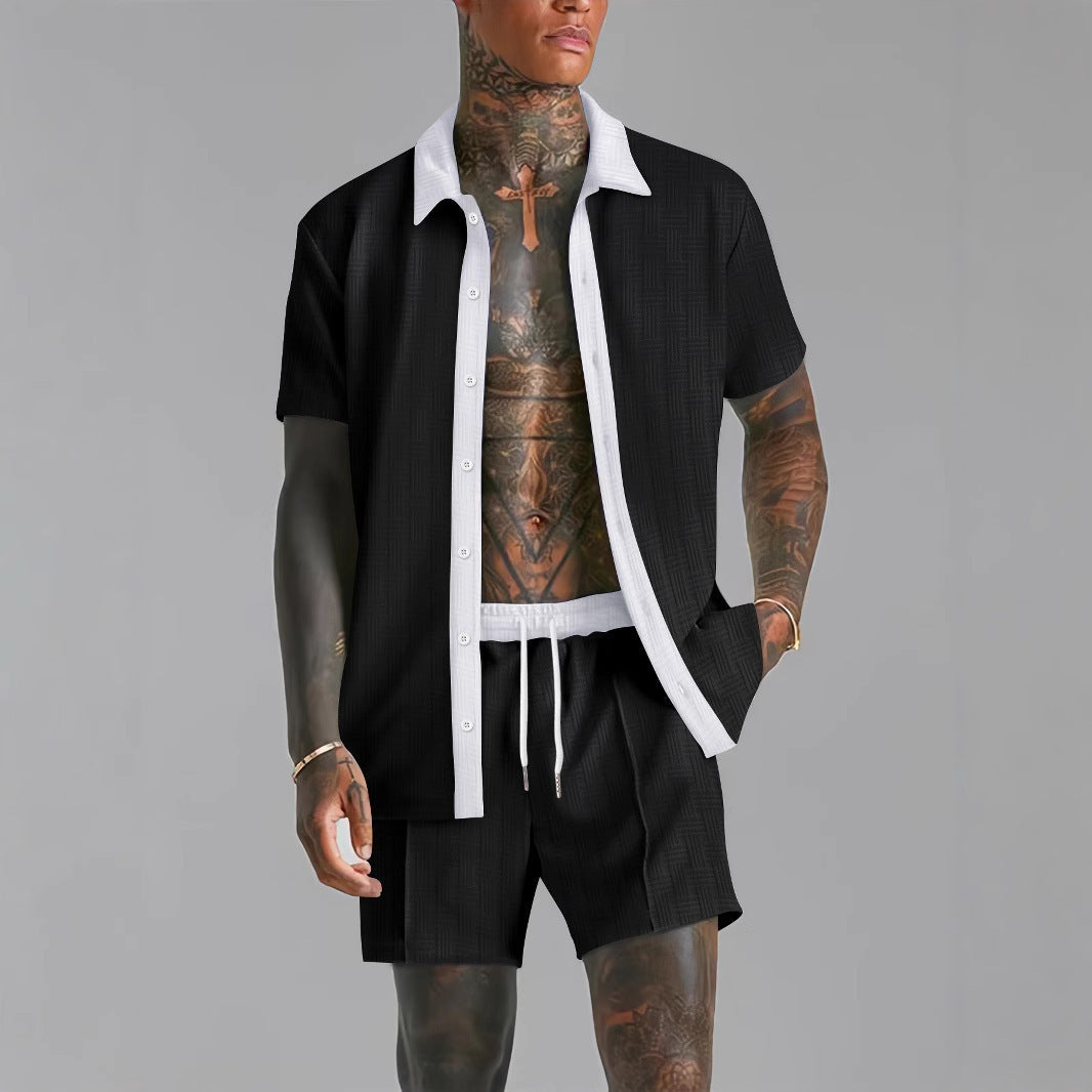 Ensemble Chemise et Short Homme – Coupe Décontractée – Coton Mélangé – Boutonné – Taille Élastique