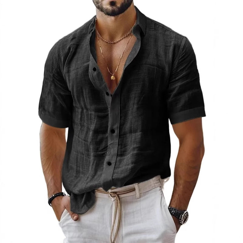 Chemise homme à manches courtes – Coupe décontractée – Tissu respirant – Col à revers