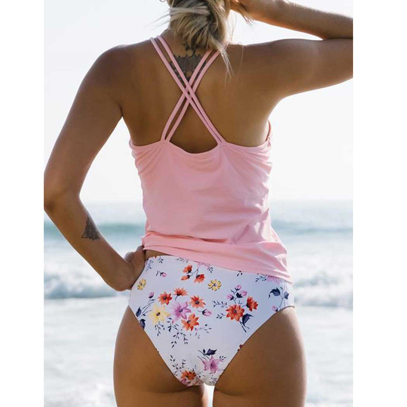 Tankini femme – Ensemble deux pièces – Dos nu – Volants – Tissu extensible respirant