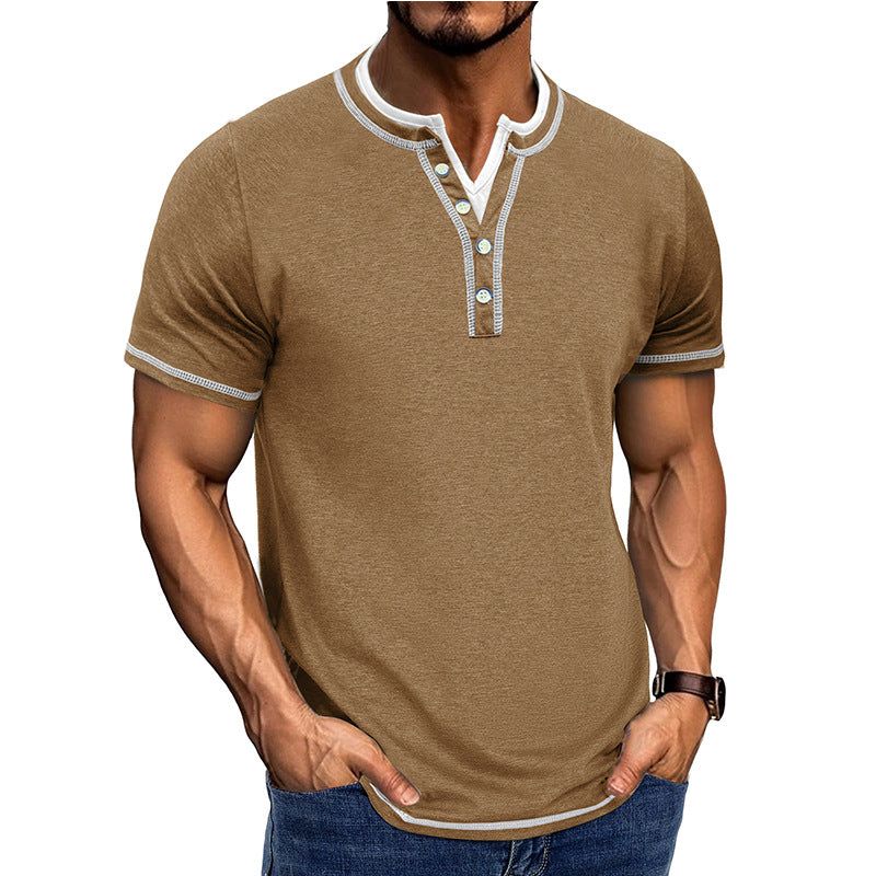 Chemise Henley Homme – Coton – Patte de Boutonnage – Manches Courtes