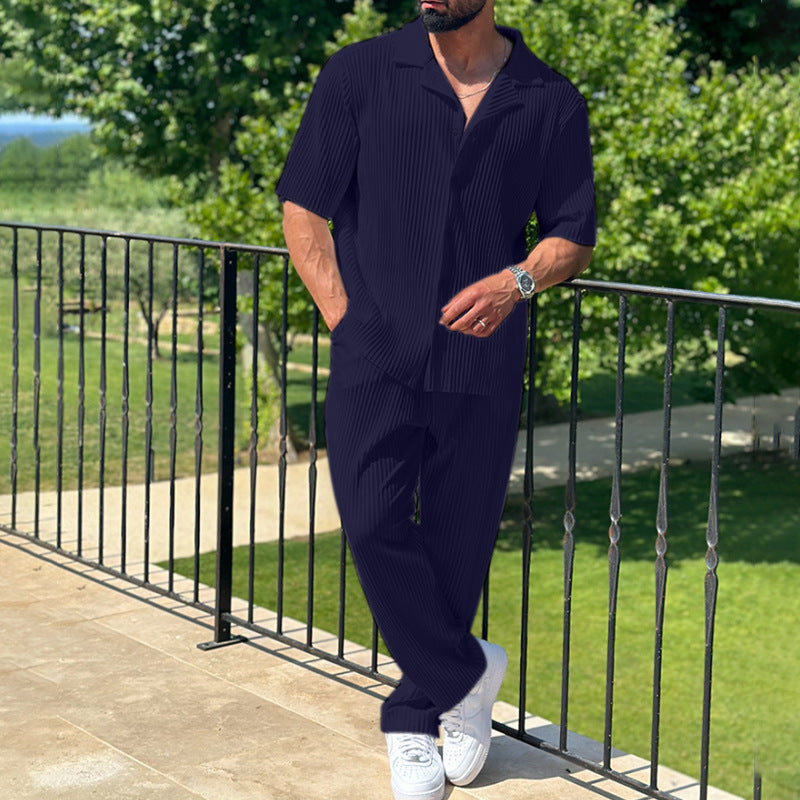 Ensemble athleisure homme – Coupe décontractée – Tissu respirant – Chemise manches courtes & pantalon long