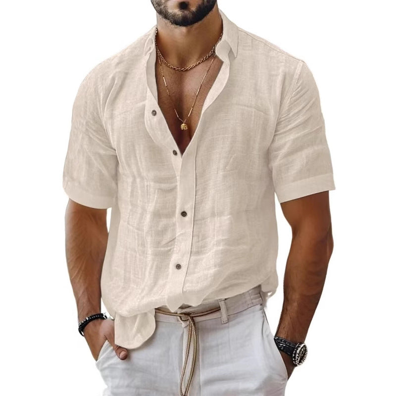 Chemise homme à manches courtes – Coupe décontractée – Tissu respirant – Col à revers