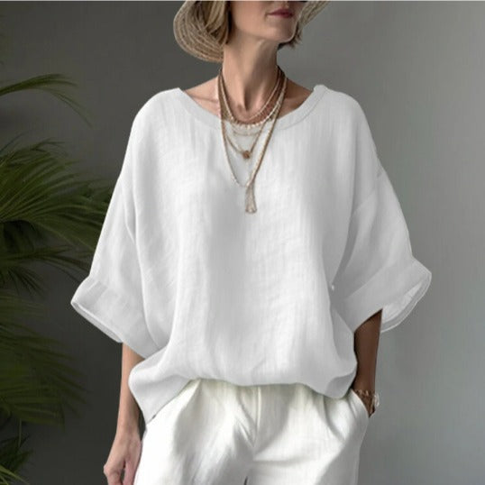 Blouse femme oversize – Manches 3/4 – Col rond – Coupe ample