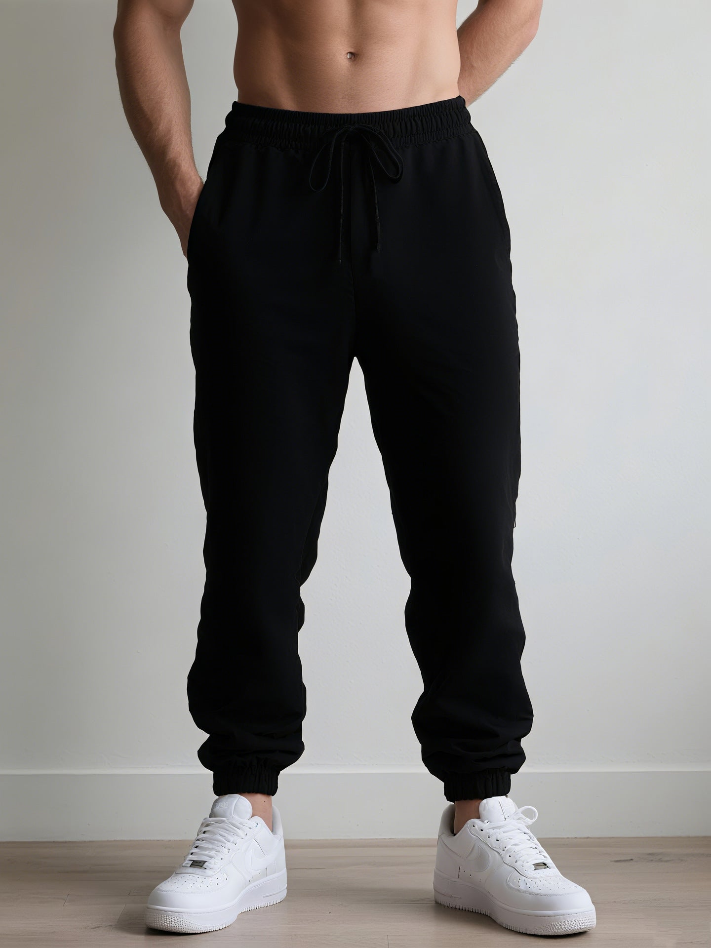 Pantalon homme – Coupe décontractée – Taille élastique avec cordon – Jambes fuselées