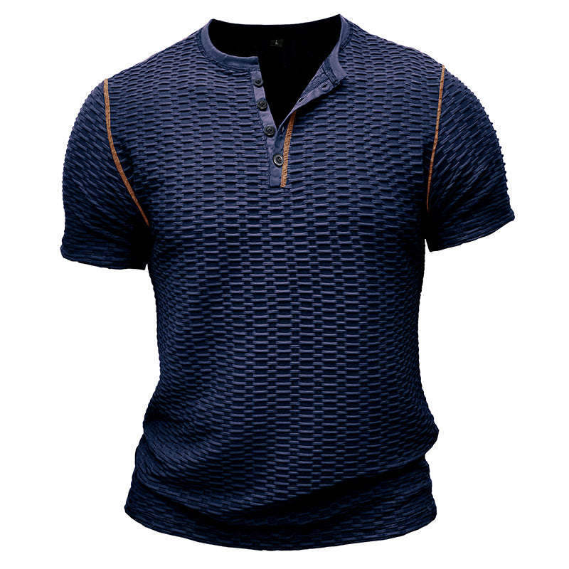 T-shirt Henley homme – Coupe slim – Tissu texturé – Manches courtes