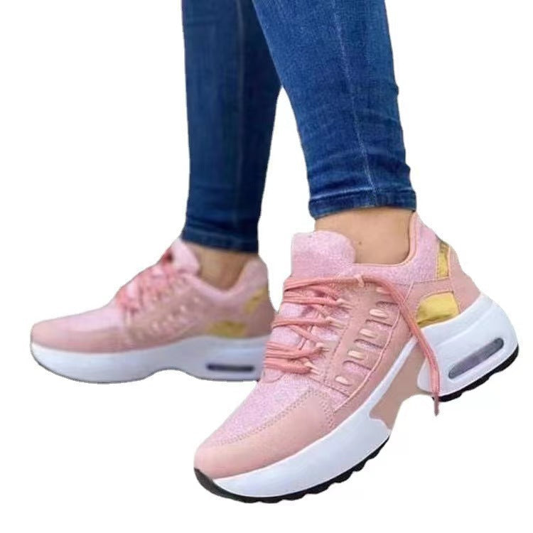 Chaussures de sport femme – Maille respirante – Talon compensé – Basse à lacets
