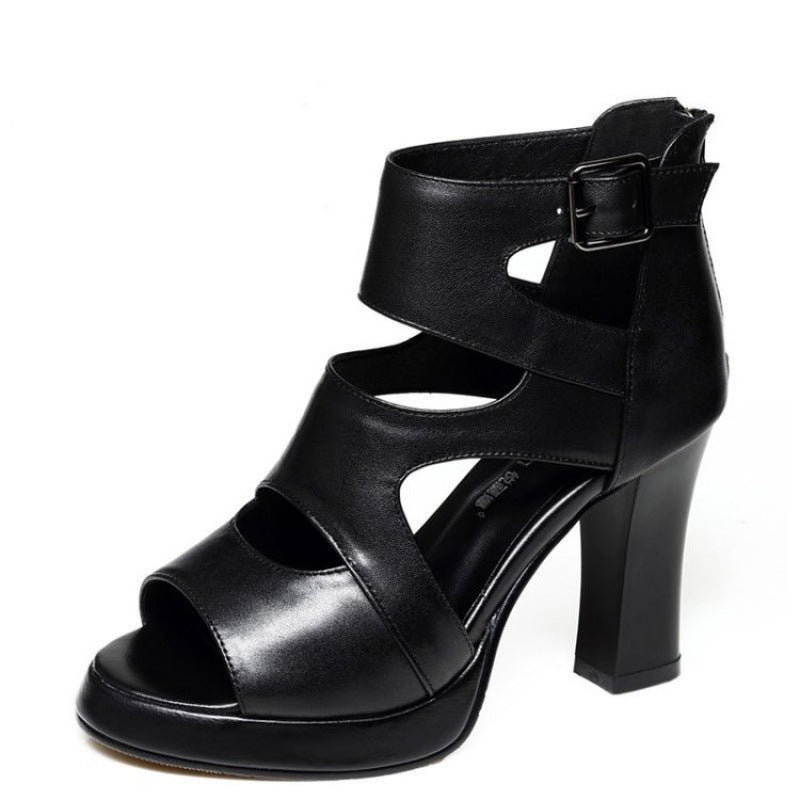 Sandales à talons femme – Bout ouvert – Découpe élégante – Talon bloc – Bride cheville