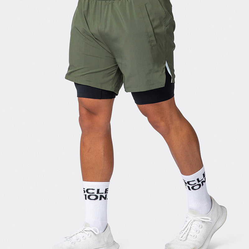 Short de sport homme – Coupe slim – Double couche – Respirant – Soutien extensible