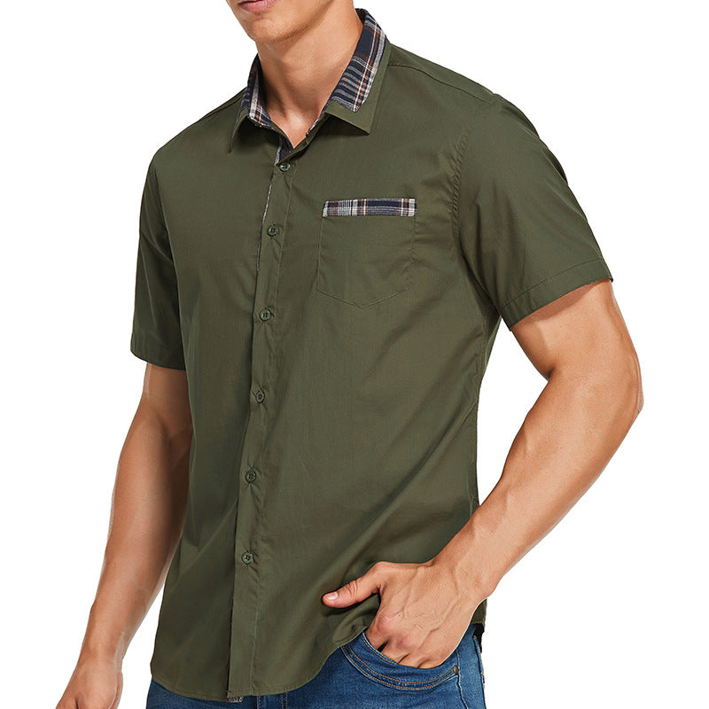 Chemise homme manches courtes – Coupe slim – Coton doux – Détails à carreaux