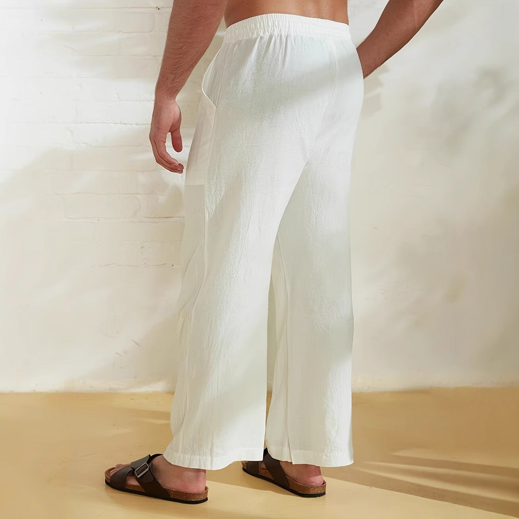 Pantalon homme large – Coupe décontractée – Tissu respirant – Imprimé palmier – Cordon ajustable