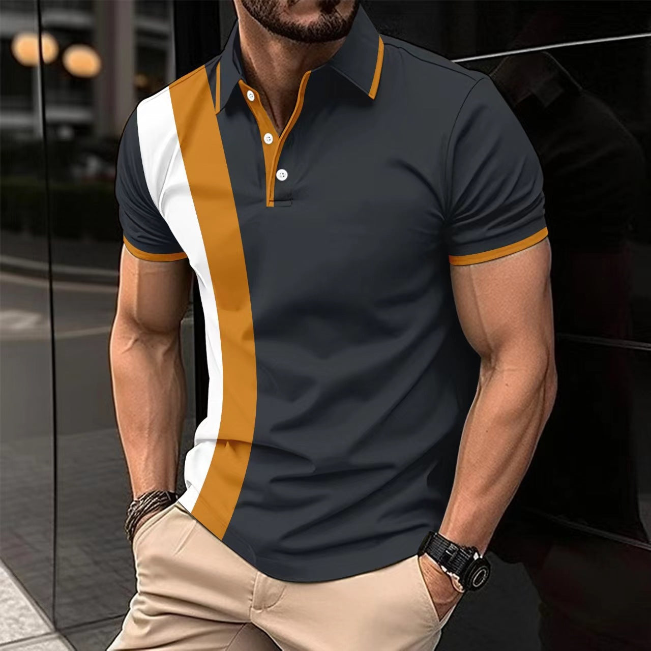 Polo homme – Coupe slim – Coton – Manches courtes structuré