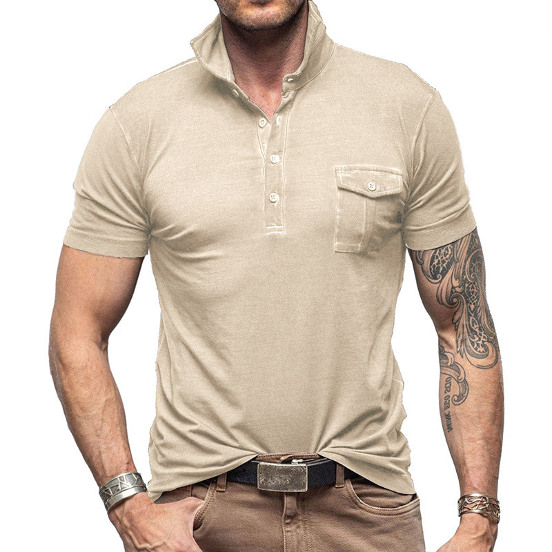 Polo homme – Coupe slim – Col montant – Poche poitrine boutonnée – Coton