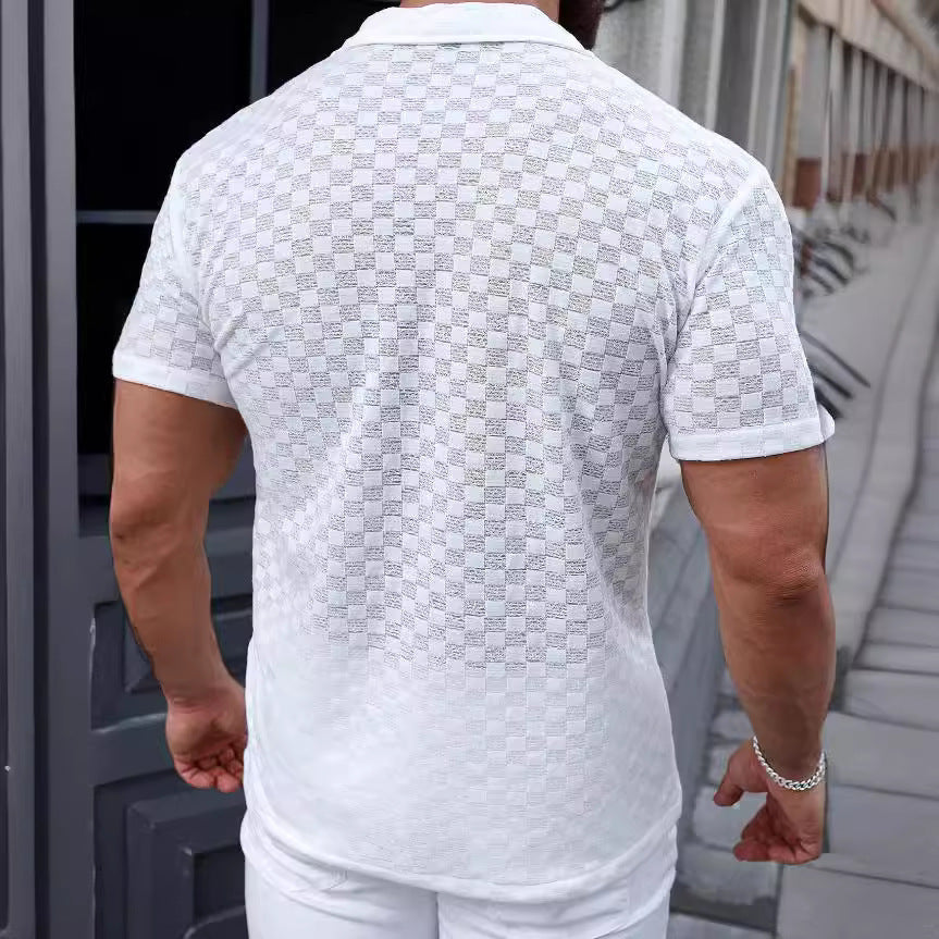 Chemise homme – Maille douce – Coupe décontractée – Dentelle ajourée – Manches courtes