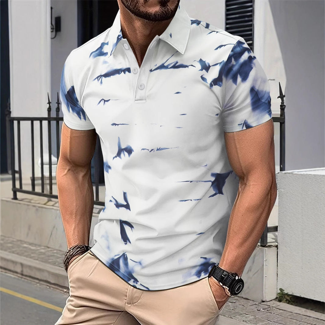 Polo homme – Coupe slim – Coton – Motif abstrait – Patte boutonnée