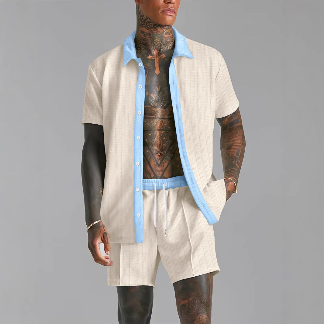 Ensemble Chemise et Short Homme – Coupe Décontractée – Coton Mélangé – Boutonné – Taille Élastique
