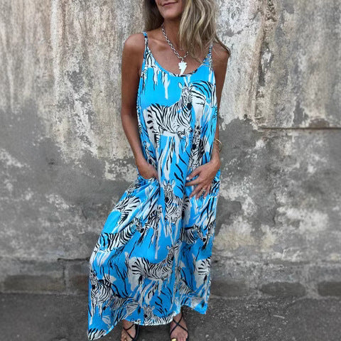 Robe longue femme – Coupe fluide – Bretelles réglables – Fibres naturelles – Poches