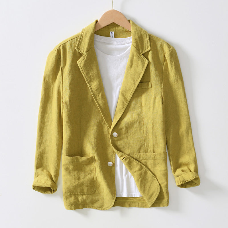 Blazer Homme – Coupe Décontractée – Lin Coton – Boutonnage Simple – Poches Plaquées