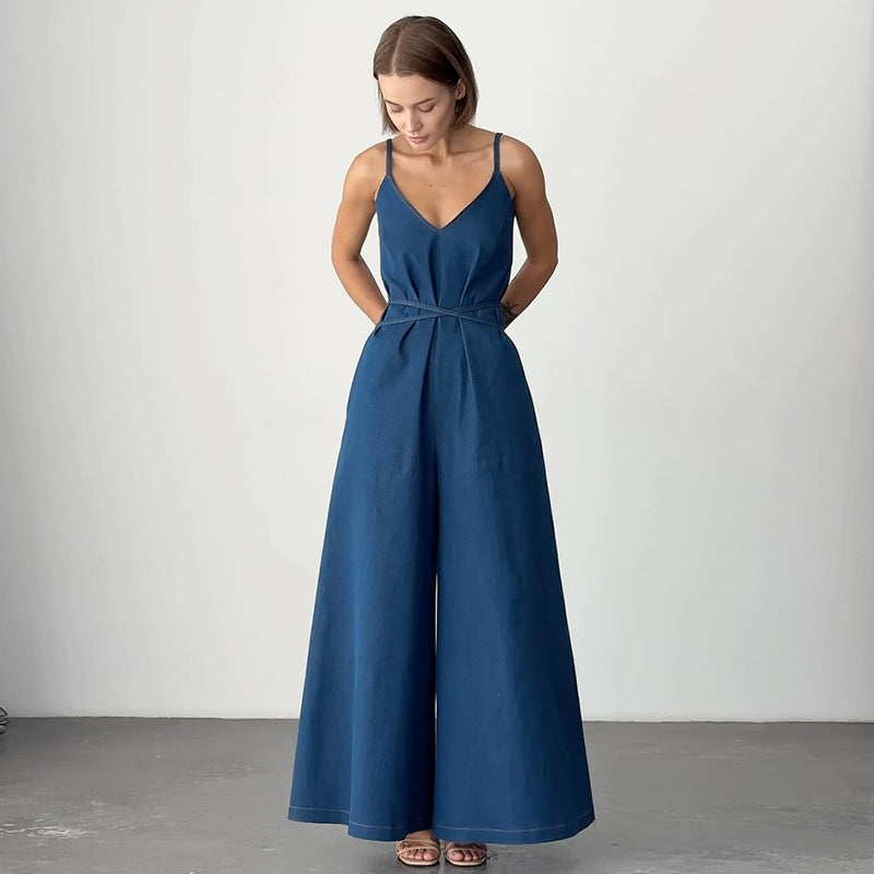 Combinaison femme – Tissu respirant – Coupe ample – Sans manches – Taille à nouer