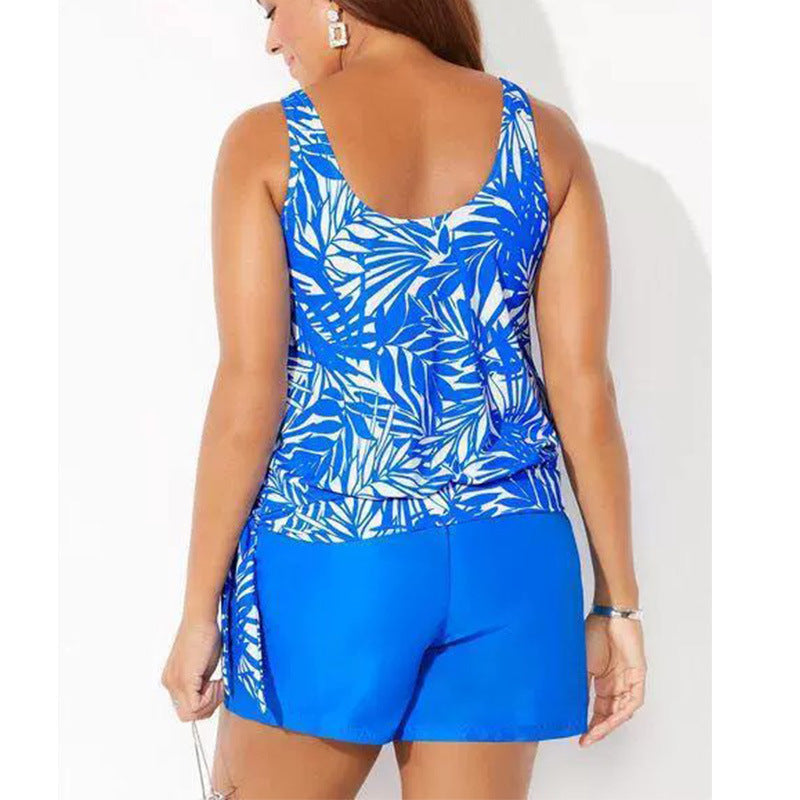 Tankini femme – Ensemble 2 pièces – Imprimé tropical – Encolure ronde – Tissu respirant