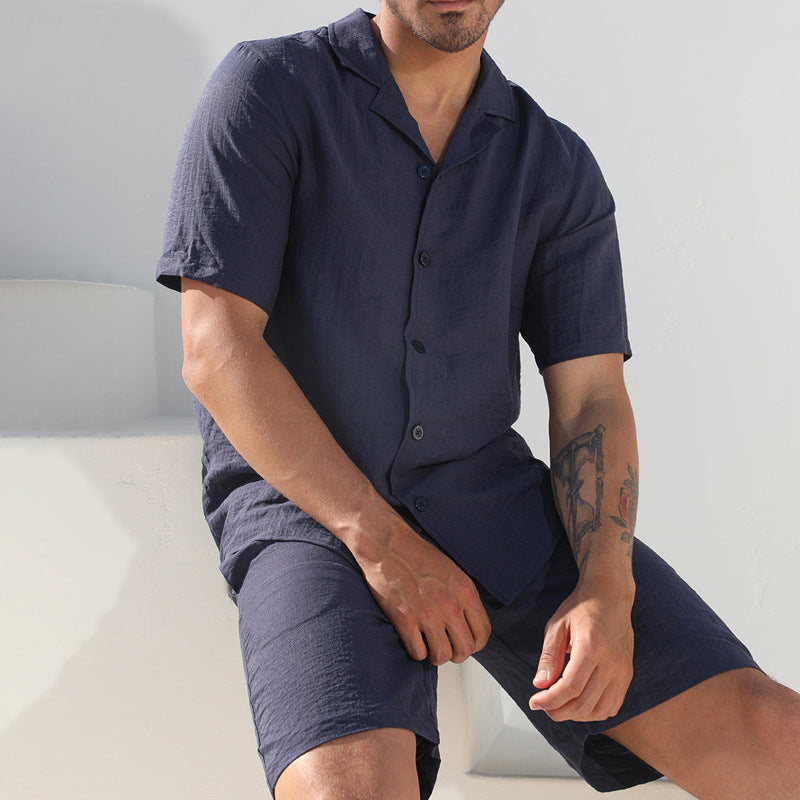 Ensemble décontracté homme – Coupe ample – Tissu respirant – Chemise manche courte