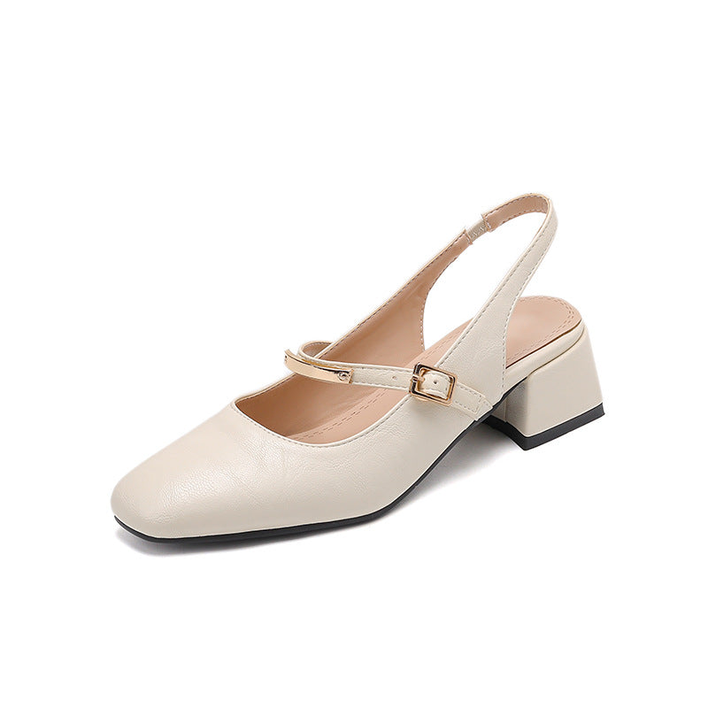 Escarpins slingback femme – Talon bloc – Bout carré – Bride cloutée ajustable