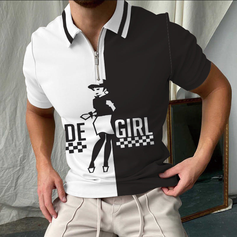 Polo for men – Slim fit – Checked pattern – Zip collar short sleeves