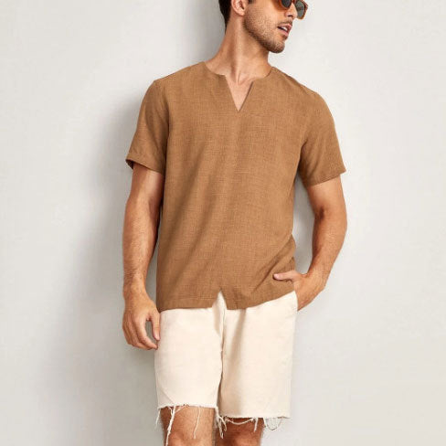 T-shirt homme oversize – coupe décontractée – col V – manches courtes – tissu respirant