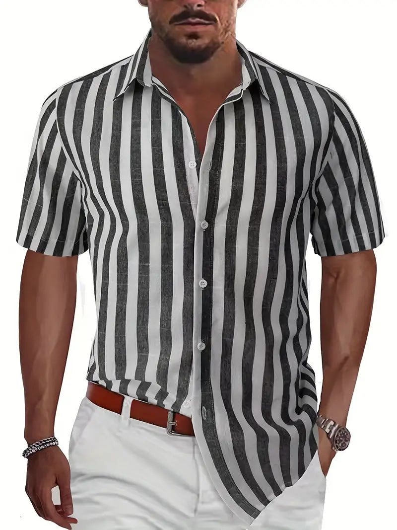 Chemise homme – Coupe décontractée – Manches courtes – Coton – Rayures verticales