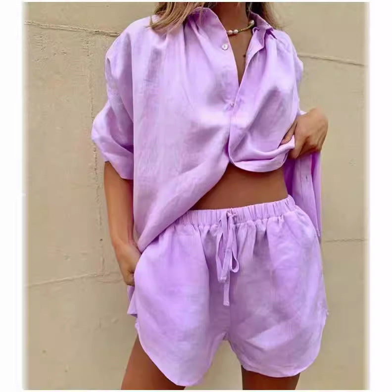 Chemise femme – Coupe oversize – Lin mélangé – Manches courtes – Style décontracté