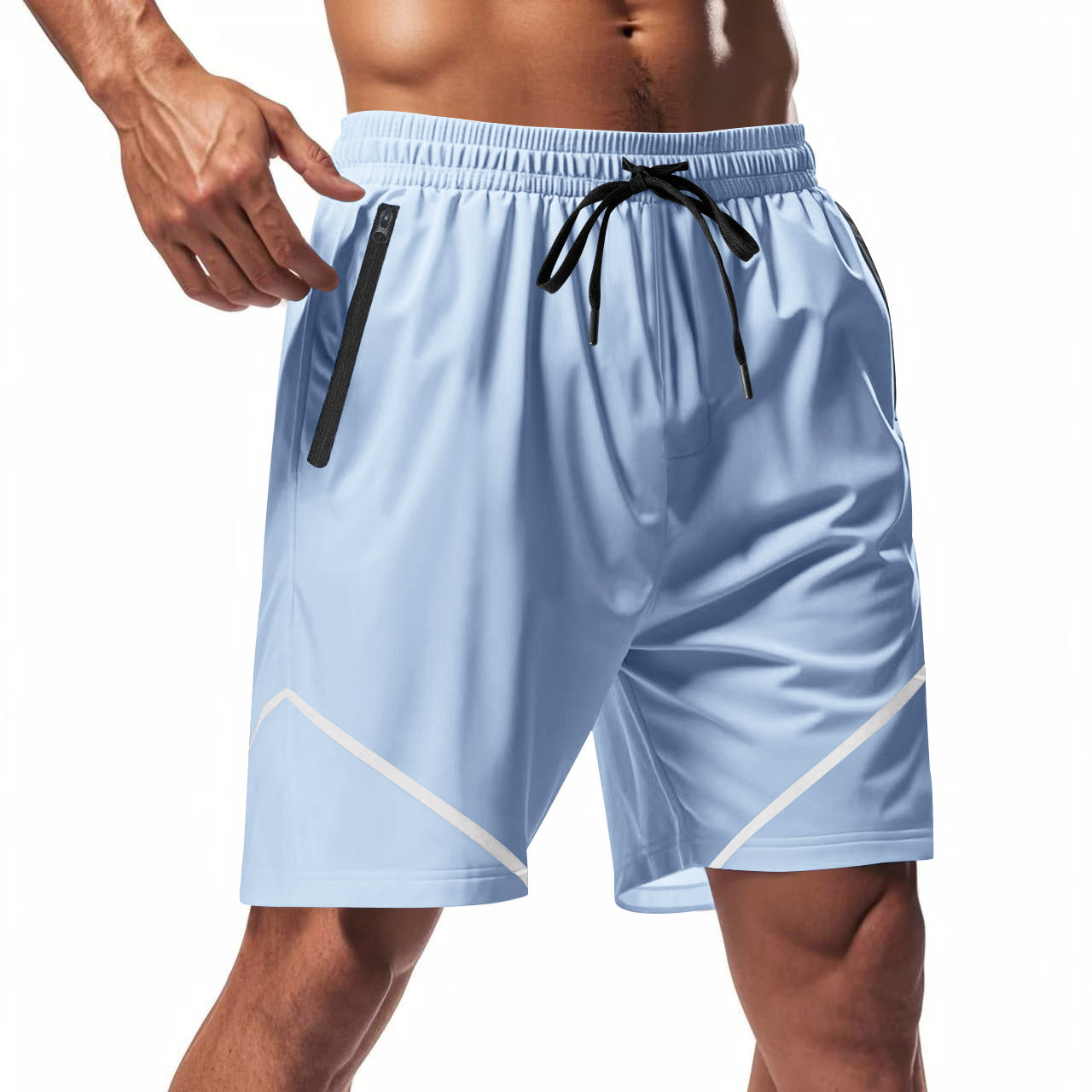 Short de sport homme – Séchage rapide – Coupe ample – Poches zippées – Cordon ajustable