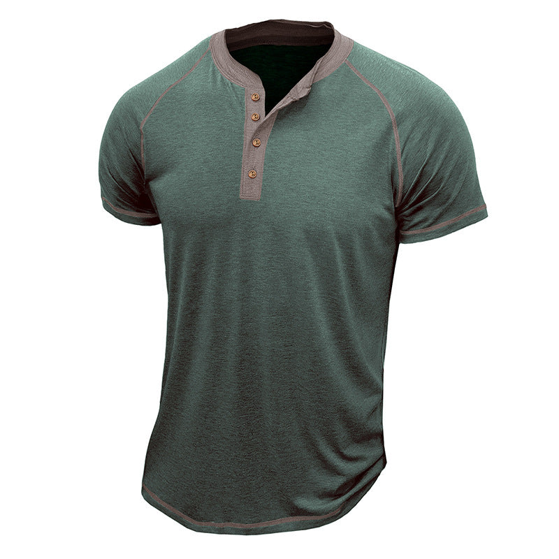 Chemise Henley homme – Coton mélangé – Coupe régulière – Manches courtes – Détails contrastés