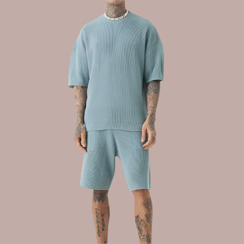 Haut homme décontracté – Maille côtelée – Coupe relax – Manches courtes respirantes