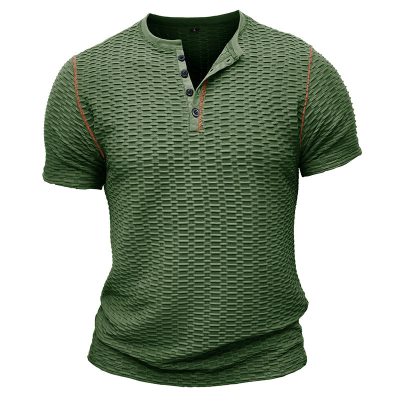 T-shirt Henley homme – Coupe slim – Tissu texturé – Manches courtes