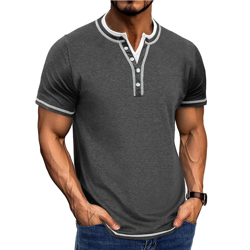 Chemise Henley Homme – Coton – Patte de Boutonnage – Manches Courtes