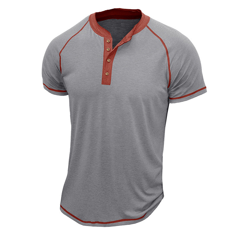Chemise Henley homme – Coton mélangé – Coupe régulière – Manches courtes – Détails contrastés