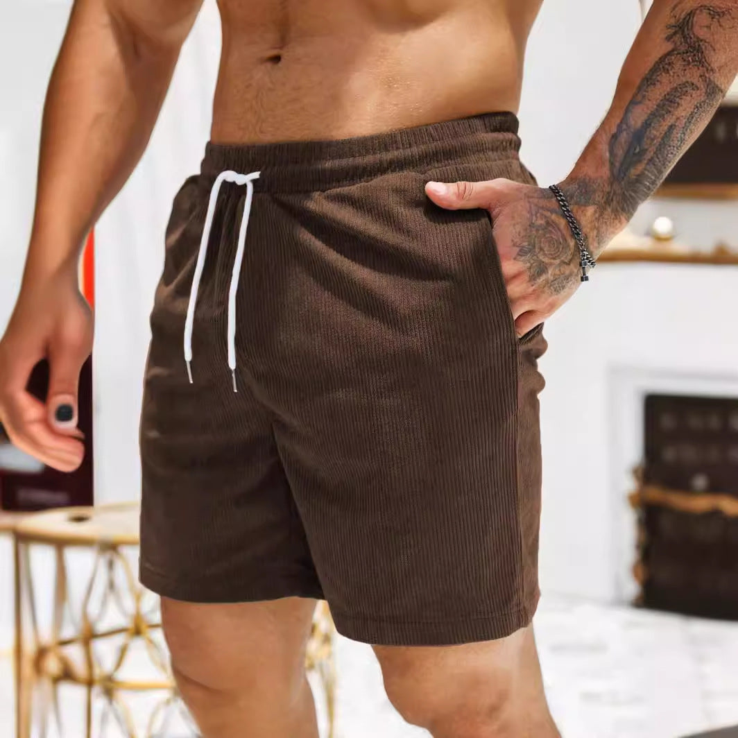 Short homme – Côtelé doux – Coupe décontractée – Taille élastique à cordon – Mi-long