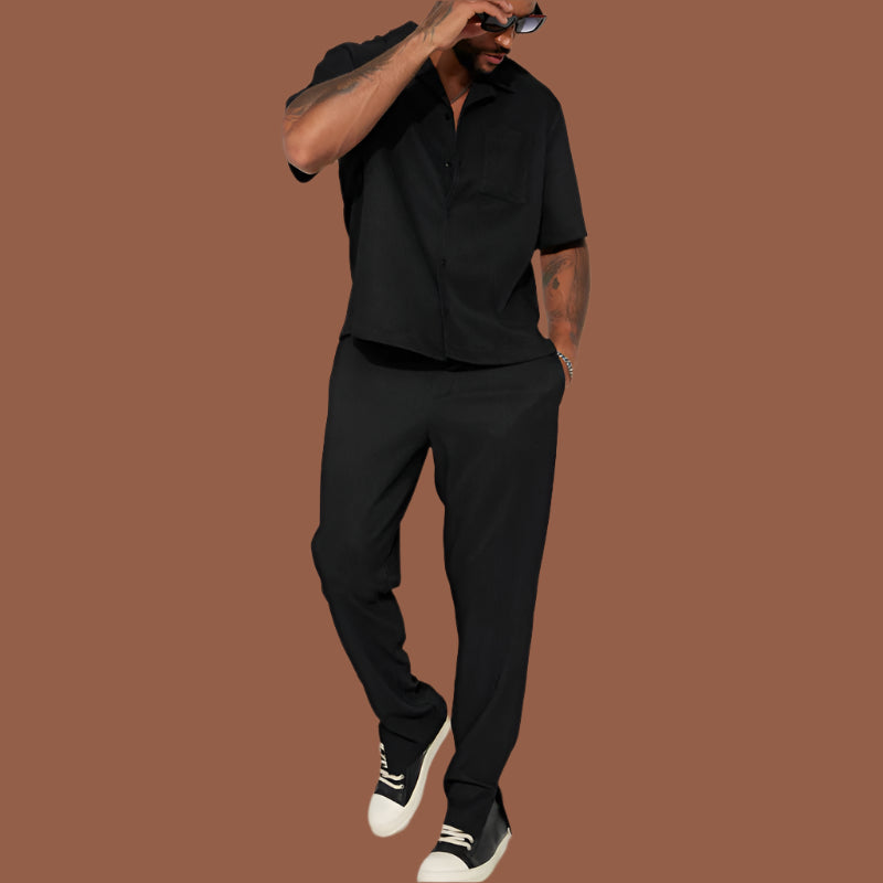 Ensemble homme – Chemise manches courtes col classique – Pantalon long – Tissu respirant