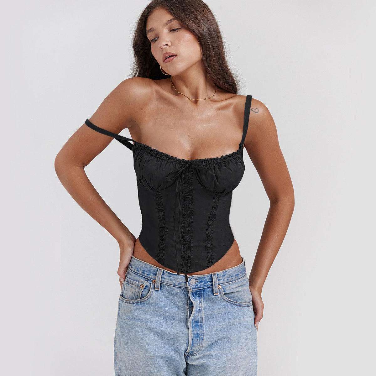 Débardeur Femme – Coupe Slim – Satin Doux – Dentelle – Bretelles Fines