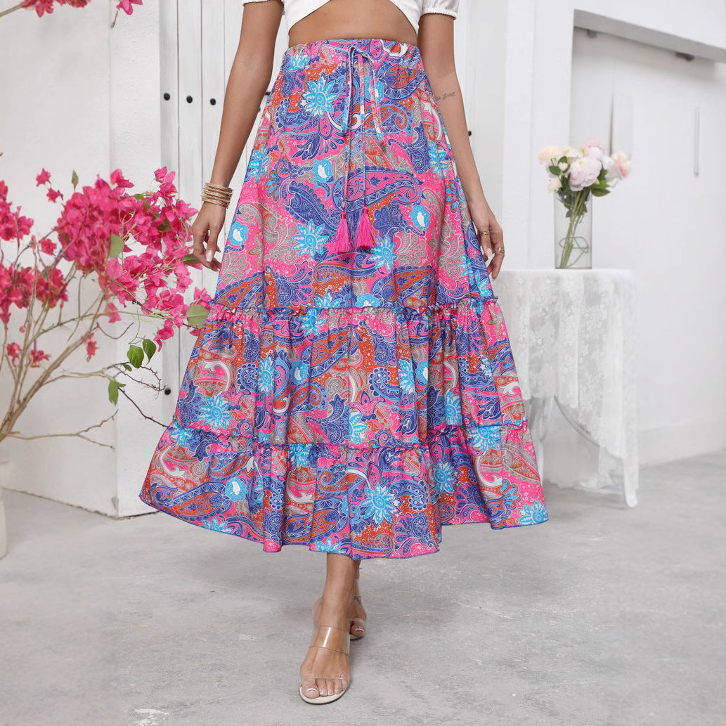 Jupe longue femme – Coupe fluide – Taille ajustable – Tissu léger – Style bohème