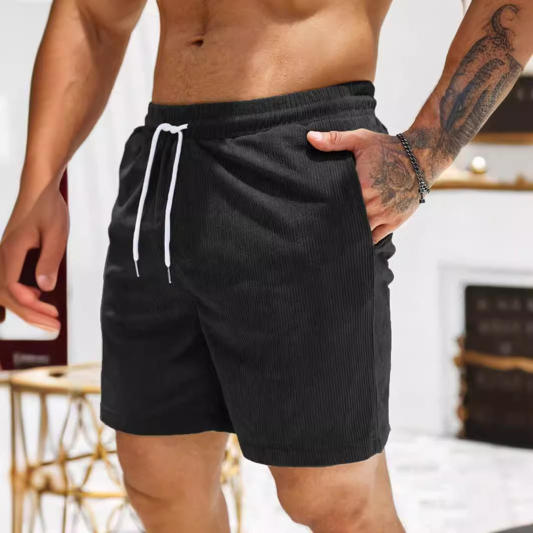 Short homme – Côtelé doux – Coupe décontractée – Taille élastique à cordon – Mi-long