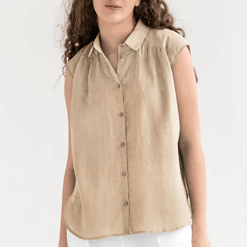 Blouse Femme Sans Manches – Coupe Ample – Tissu Respirant – Col Classique Boutonné