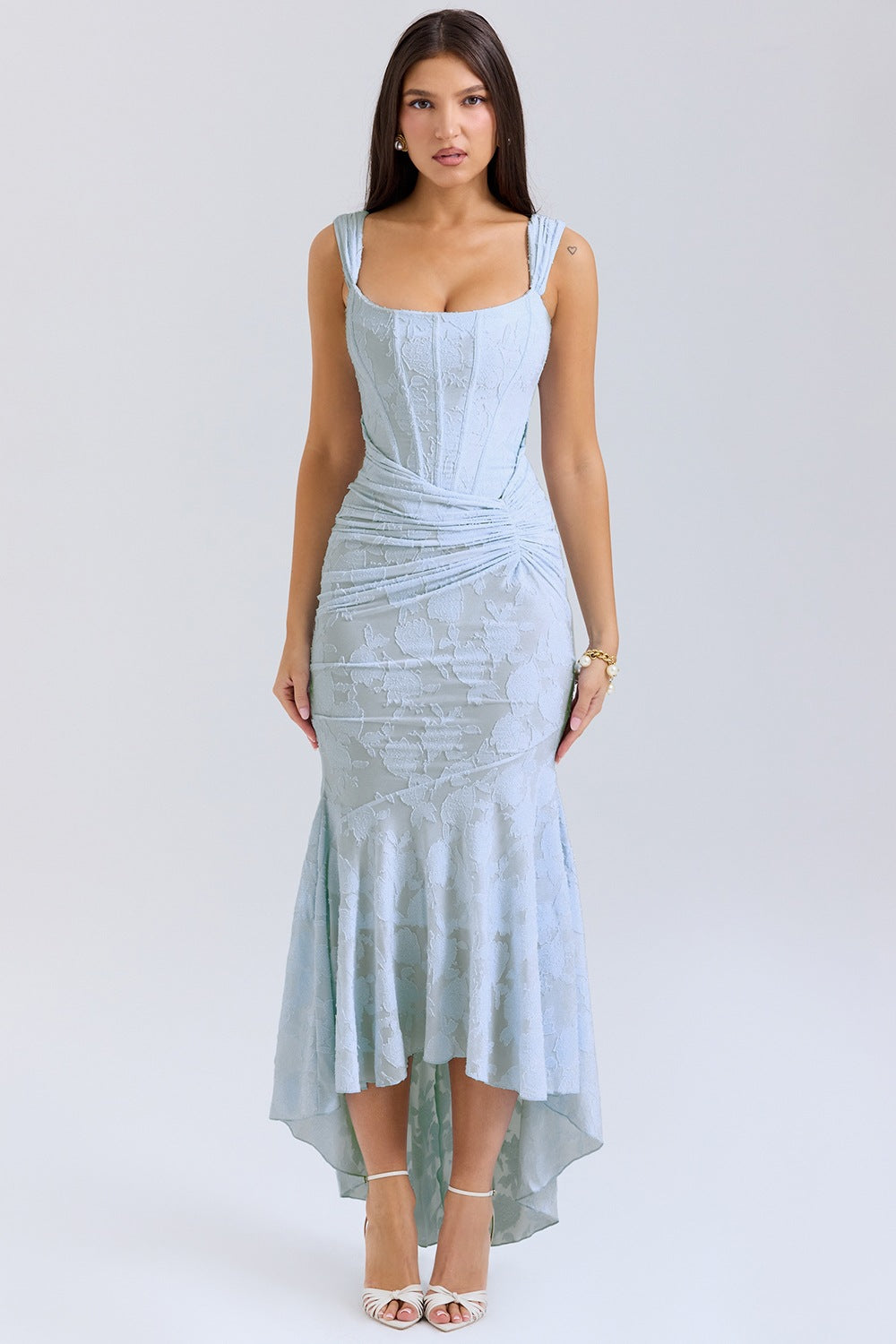 Robe de soirée femme – Coupe sirène ajustée – Épaule asymétrique – Satiné